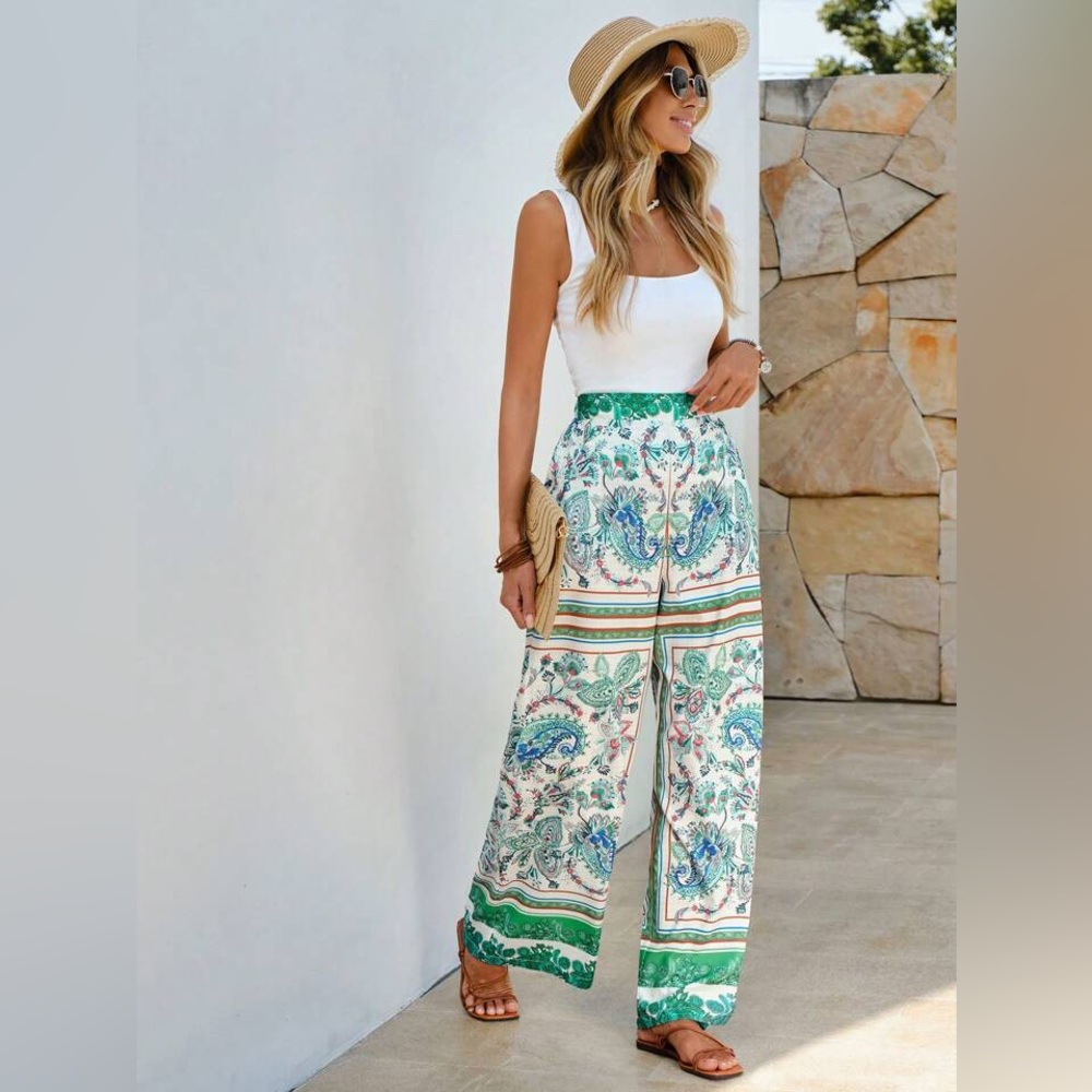 Patterned wide leg trousers - Picture 9 of 10